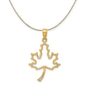 14k Yellow Gold Polished Maple Leaf Silhouette Necklace - 24 Inch